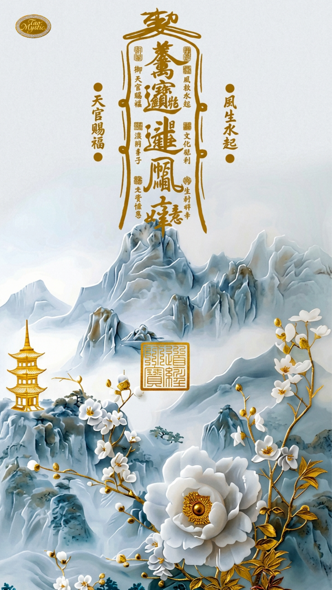 Auspicious Oriental Mountain Art Phone Wallpaper, Abundance Vibes Digital Art, Instant Download